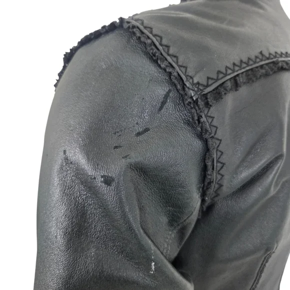 Vintage Y2K Black Leather Jacket Womens Small Ruffle Whimsygoth Romance Coquette - Picture 6 of 12